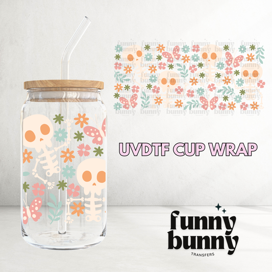 Skeleton Flowers - 16oz UVDTF Cup Wrap