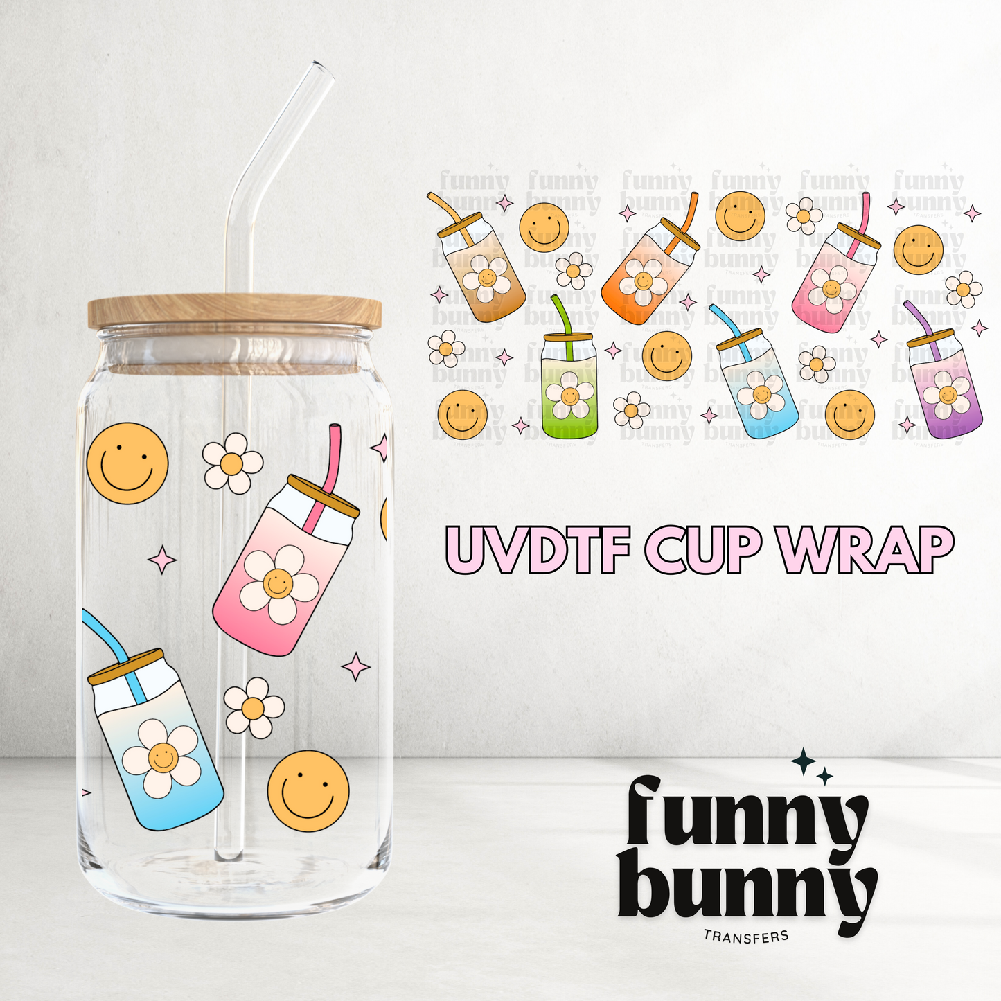 Smiley Caffeinated & Happy -  16oz UVDTF Cup Wrap