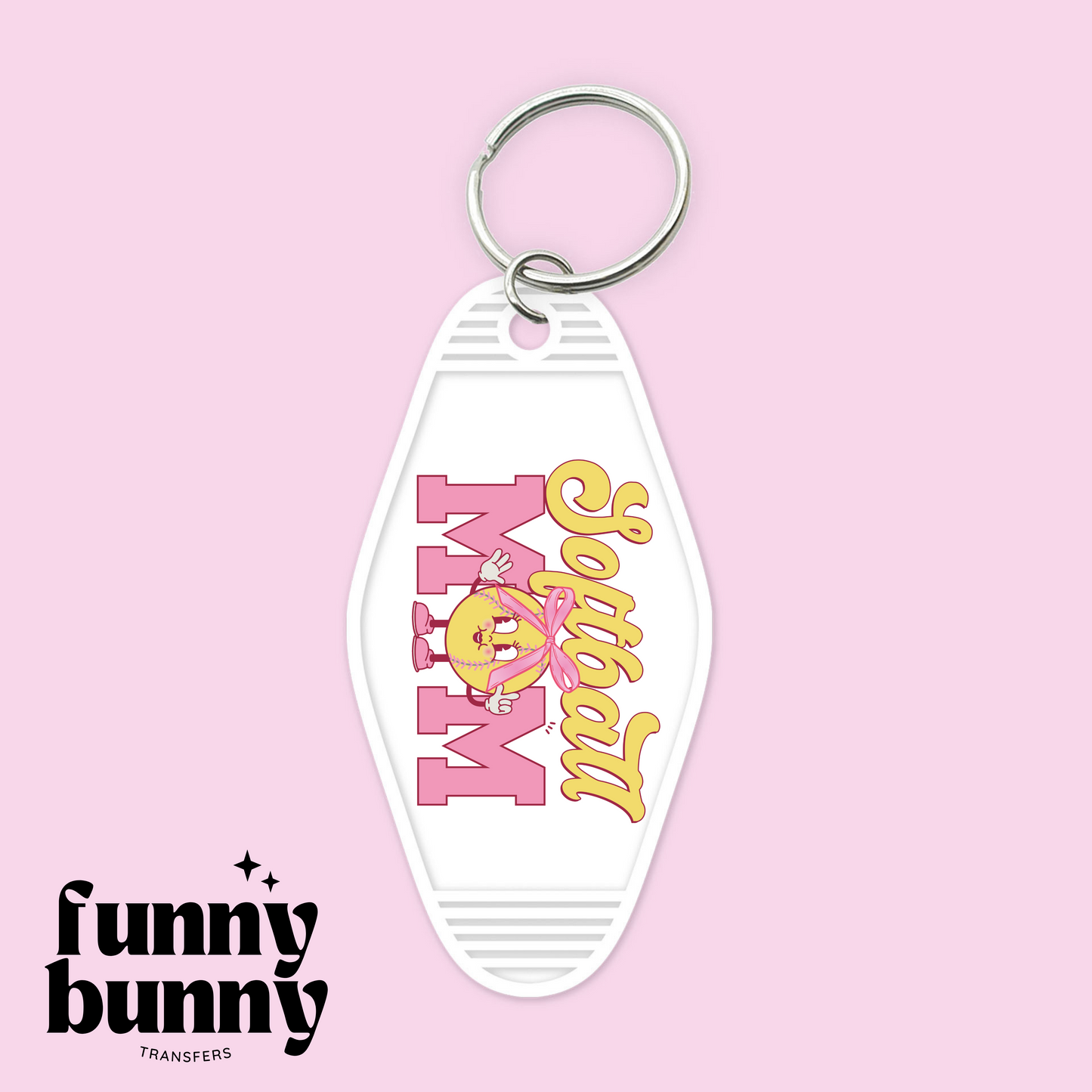 Soft Girly Softball Mom - Motel Keychain