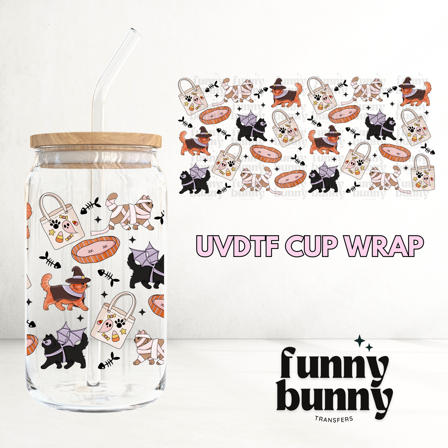 Spooky Bats & Cats - 16oz UVDTF Cup Wrap