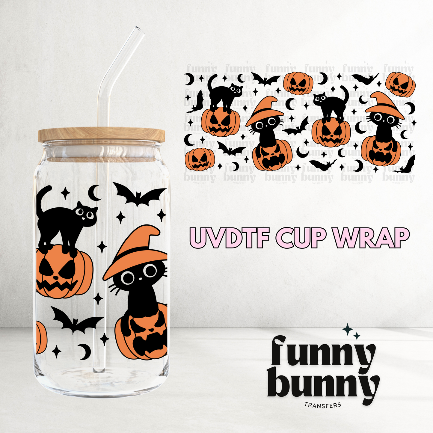 Spooky Black Cat - 16oz UVDTF Cup Wrap