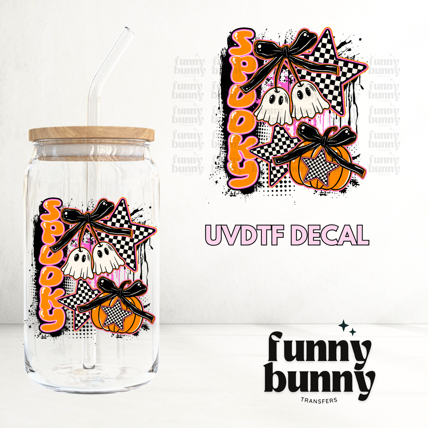 Spooky Checkered Ghost - UVDTF Decal