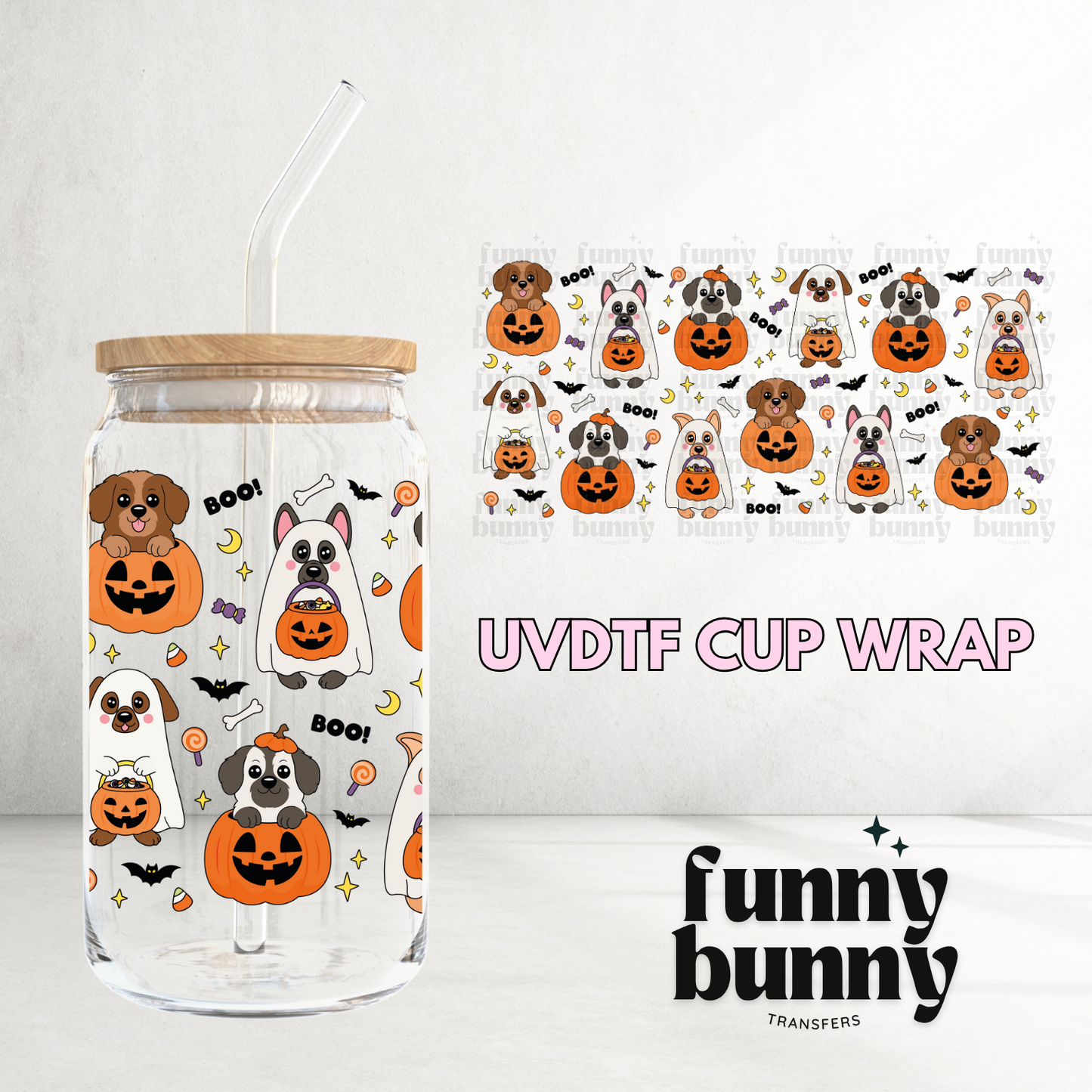 Spooky Doggies - 16oz UVDTF Cup Wrap