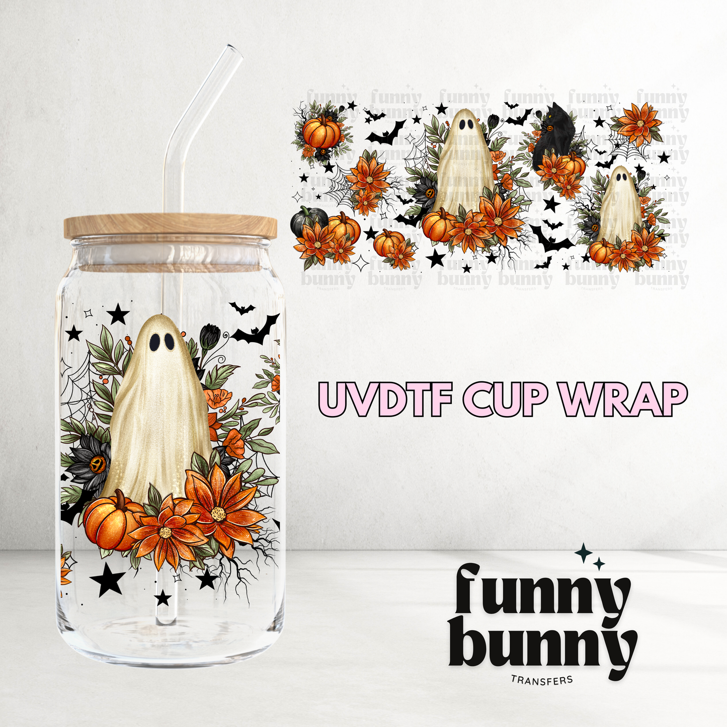 Spooky Fall Ghost - 16oz UVDTF Cup Wrap