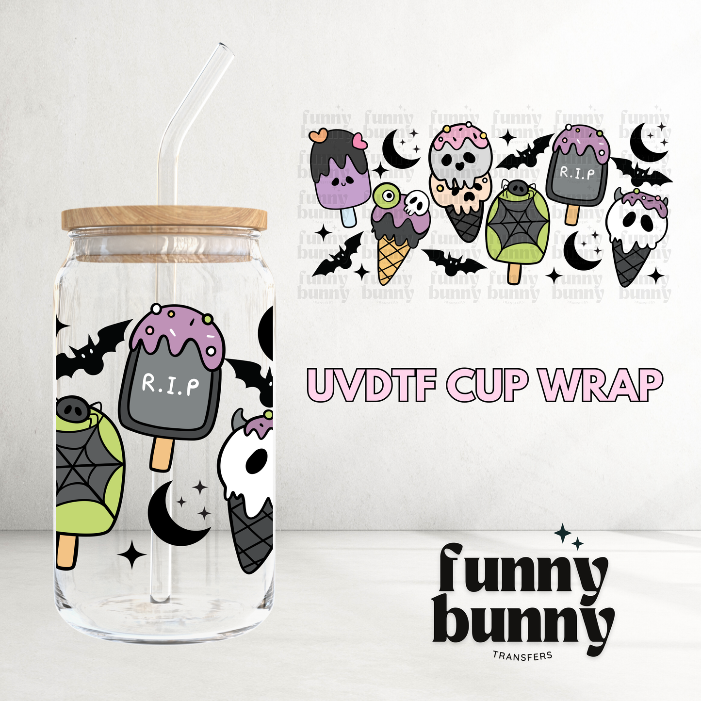 Spooky Ice Cream Cones - 16oz UVDTF Cup Wrap