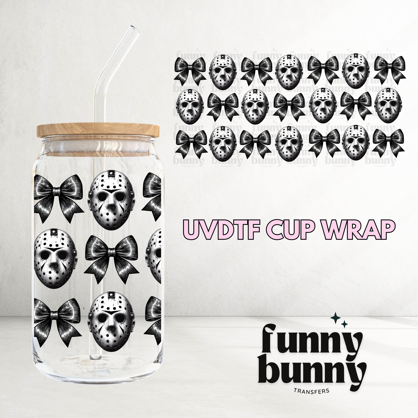 Spooky Mask & Bows - 16oz UVDTF Cup Wrap