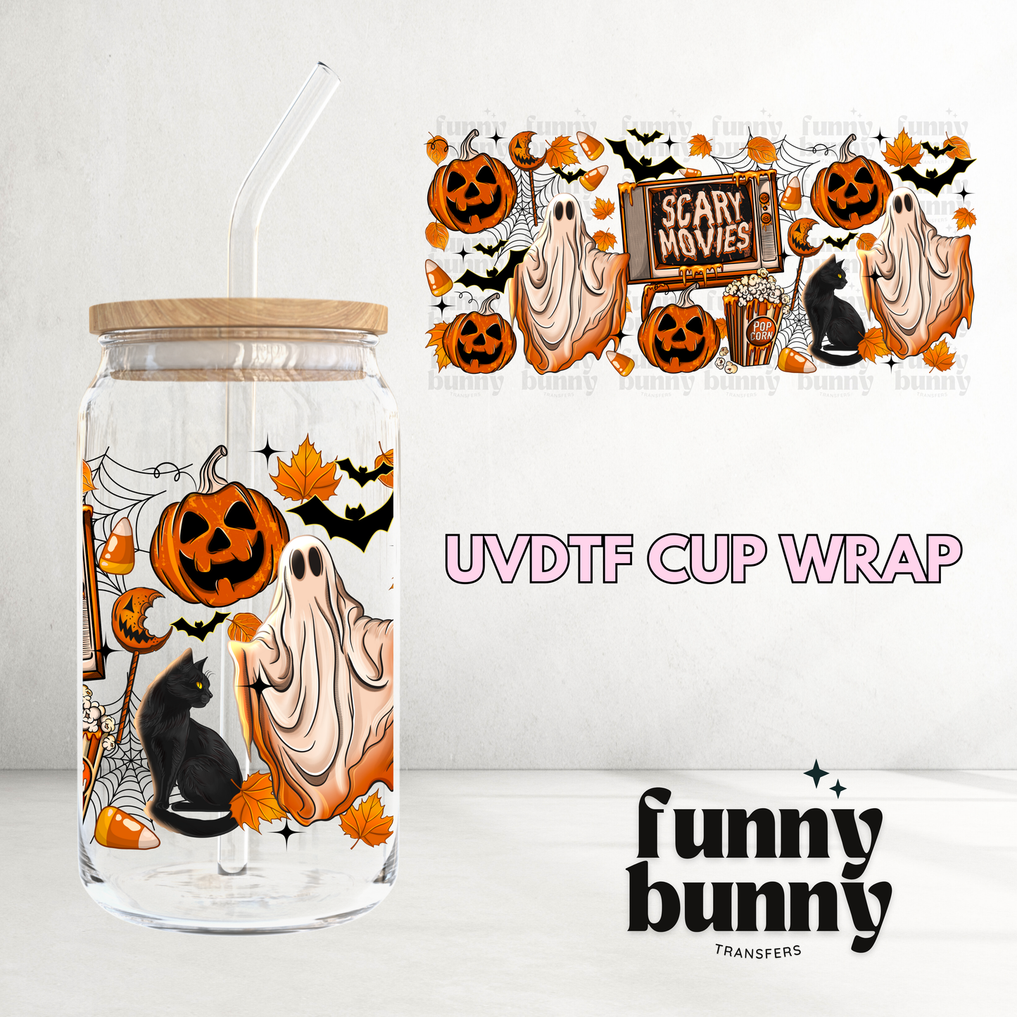 Spooky Movie Ghost - 16oz UVDTF Cup Wrap