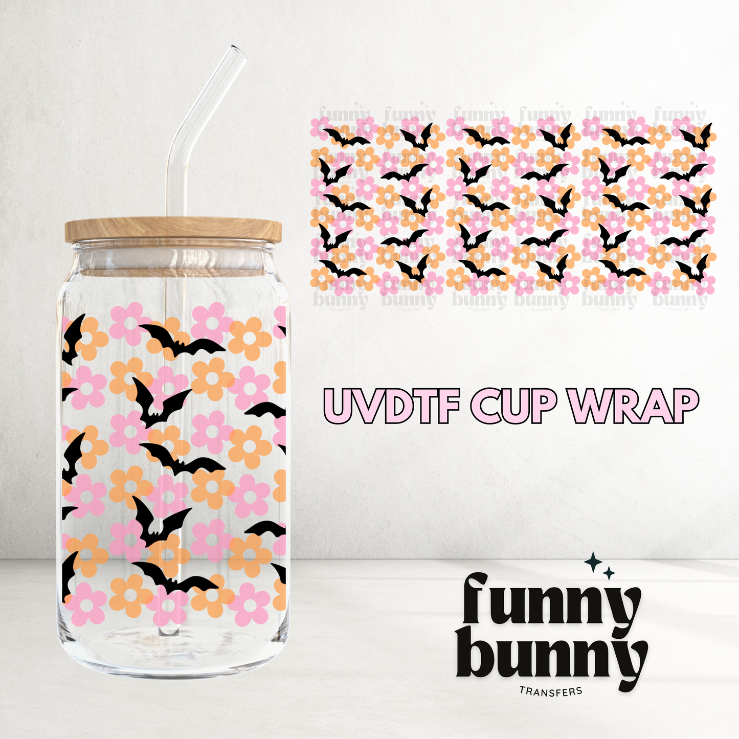 Spooky Retro Bats - 16oz UVDTF Cup Wrap