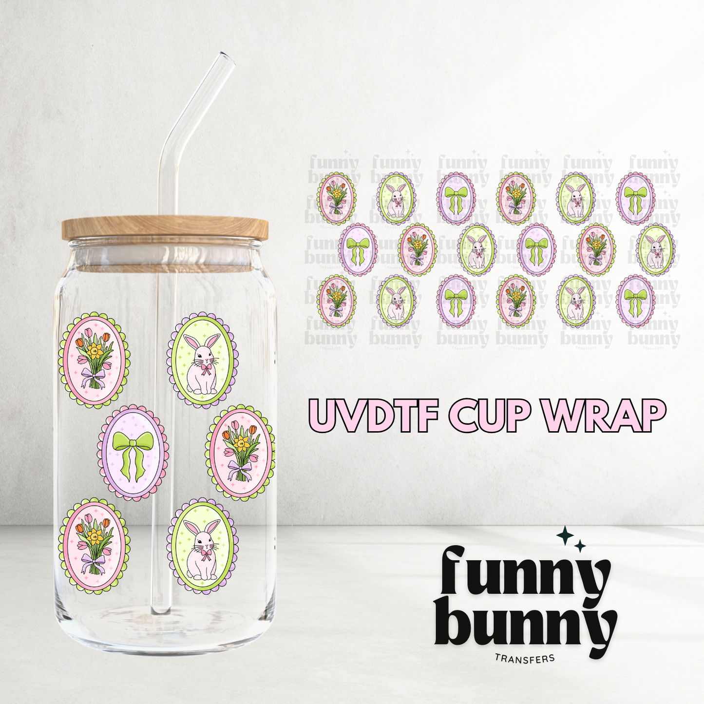 Spring Floral Bunnies - 16oz UVDTF Cup Wrap