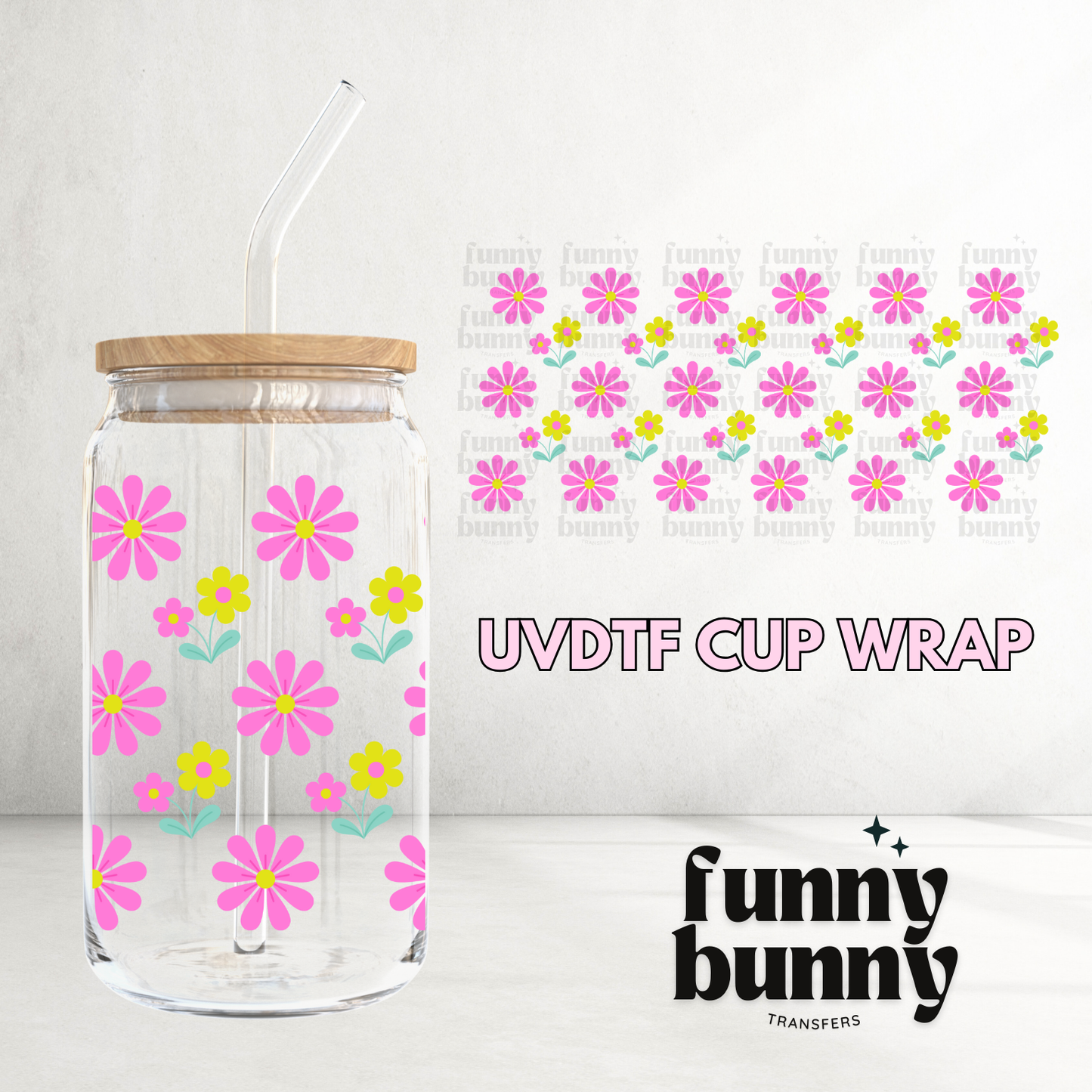 Spring Retro Wild Daisies - 16oz UVDTF Cup Wrap