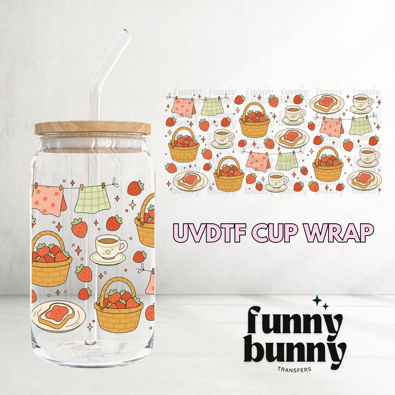 Strawberries & Jam Baskets - 16oz UVDTF Cup Wrap