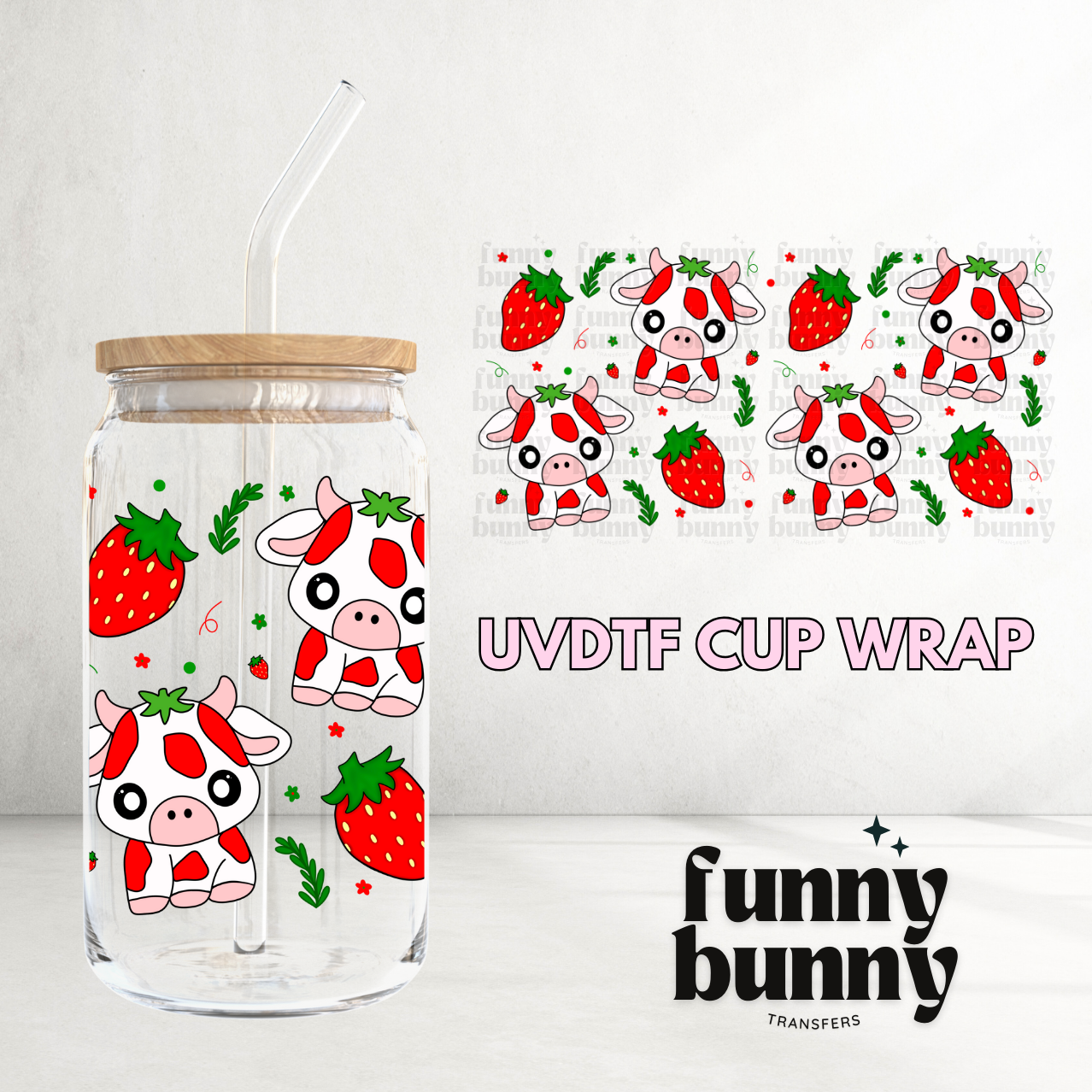 Strawberry Cow Cutie - 16oz UVDTF Cup Wrap