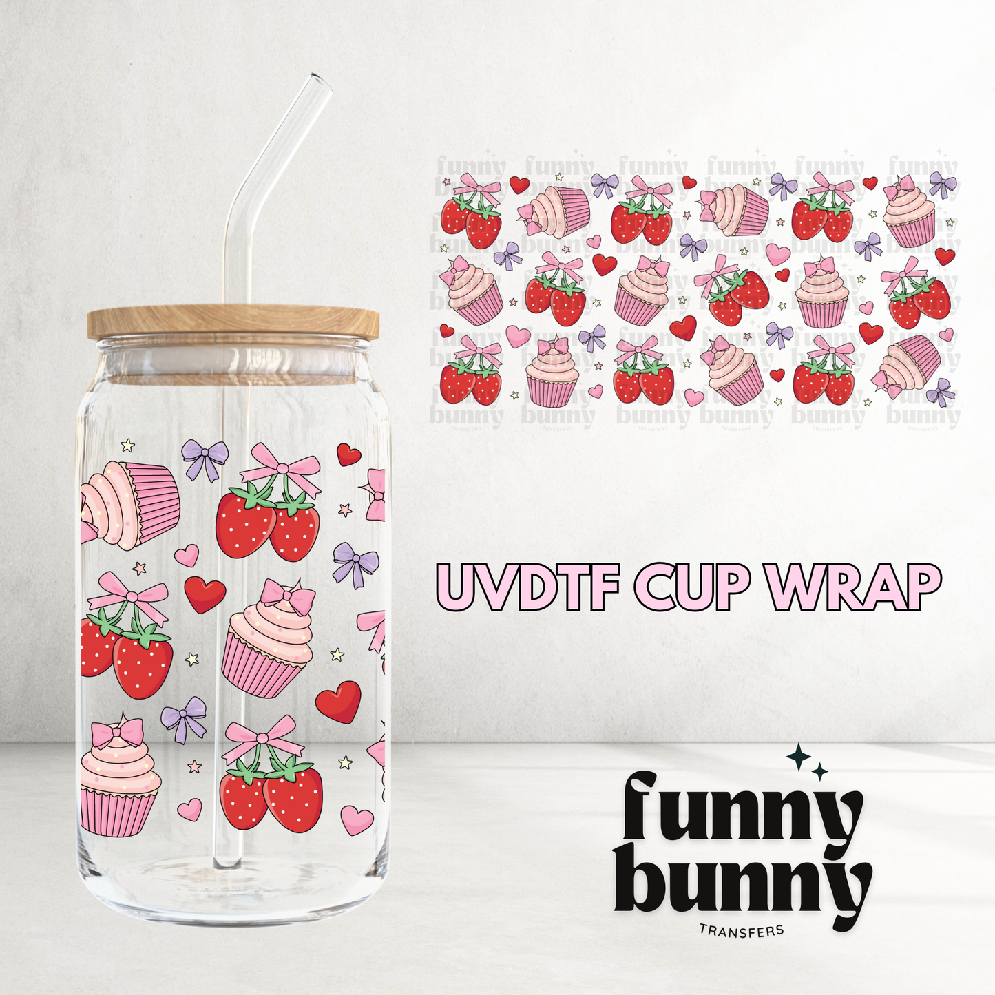 Strawberry Cupcakes - 16oz UVDTF Cup Wrap