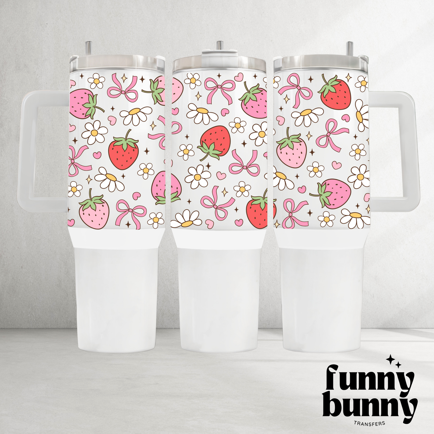 Strawberry Floral Bows - 40oz UVDTF Tumbler Wrap