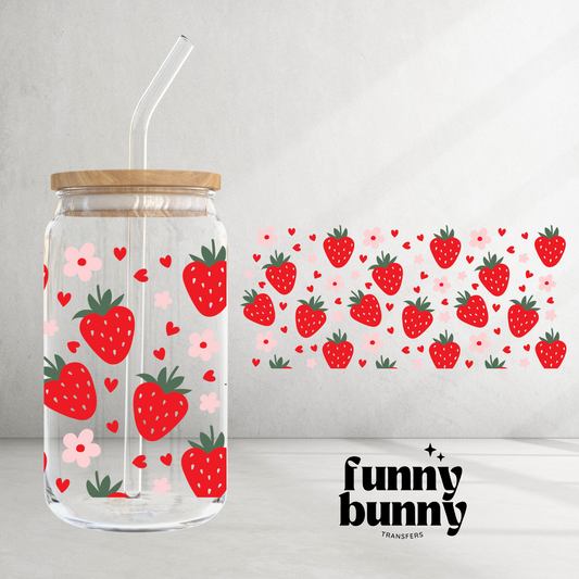 Strawberry Flowers - 16oz UVDTF Cup Wrap