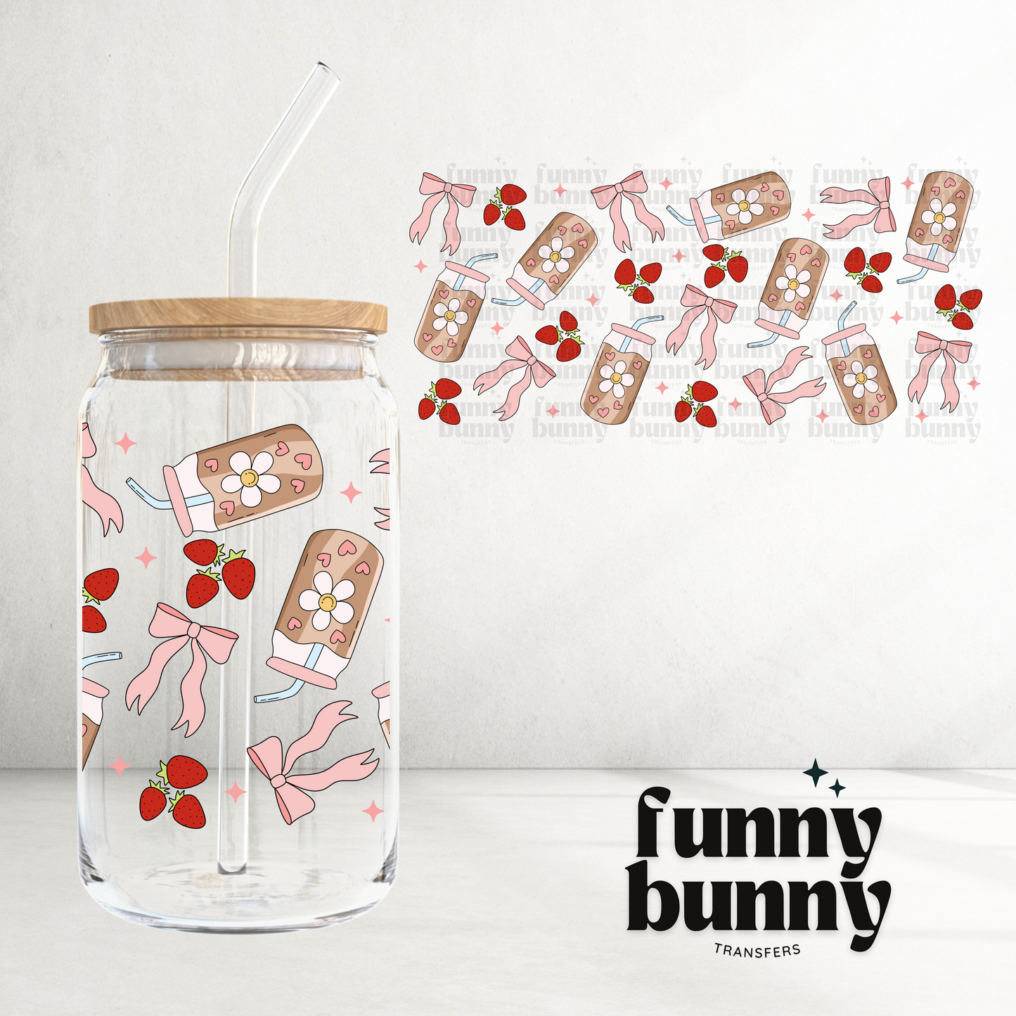 Strawberry Girl Latte - 16oz UVDTF Cup Wrap