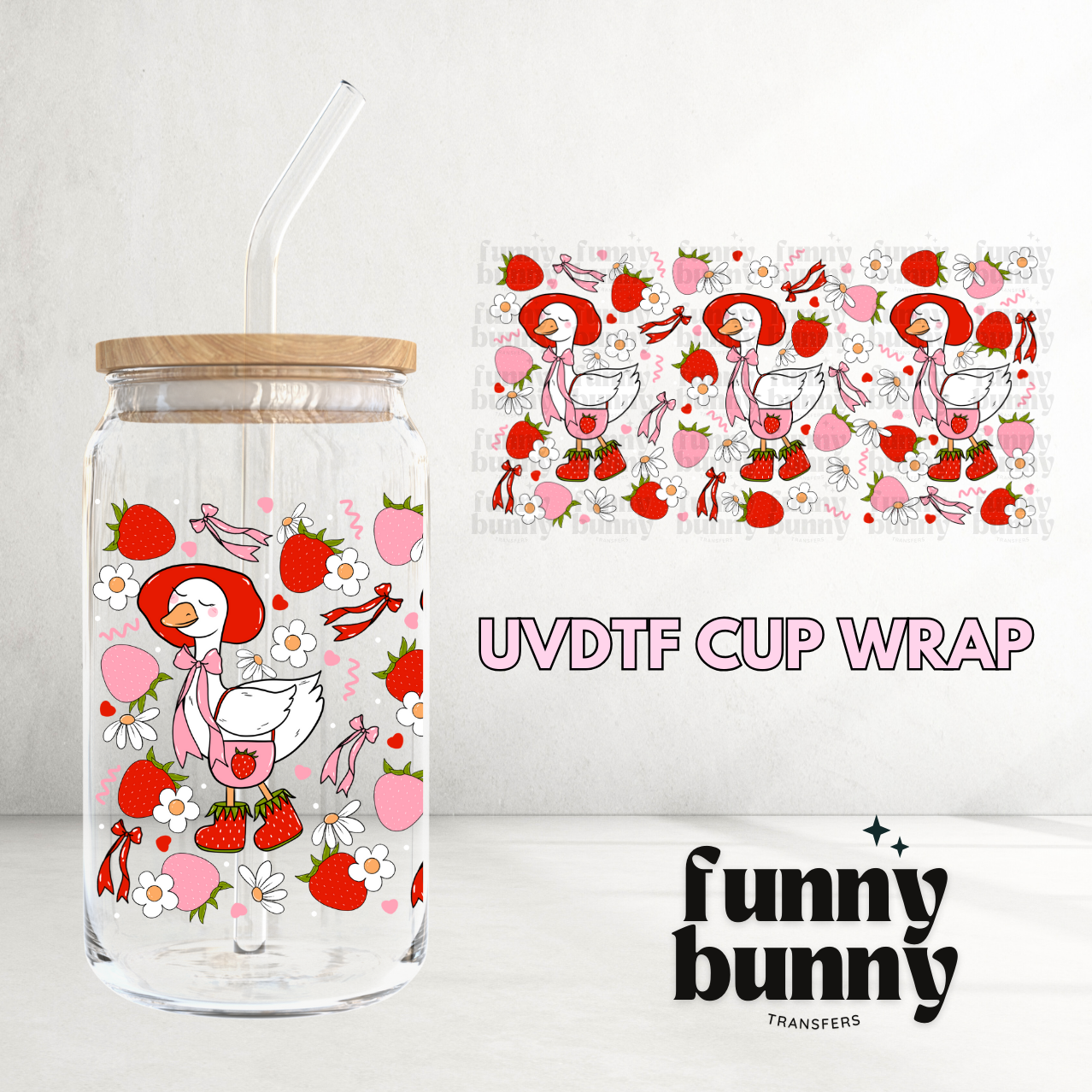 Strawberry Goose - 16oz UVDTF Cup Wrap