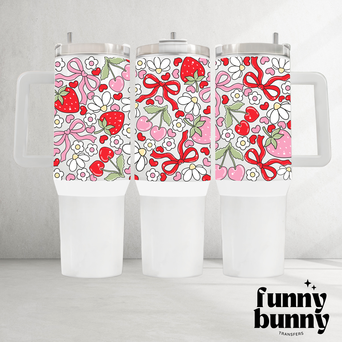 Strawberry Pink Red Bows - 40oz UVDTF Tumbler Wrap
