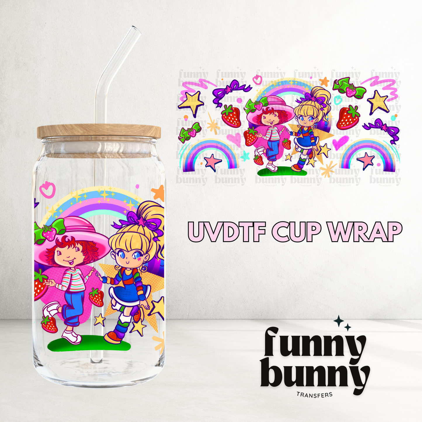 Strawberry Rainbow Girls -  16oz UVDTF Cup Wrap