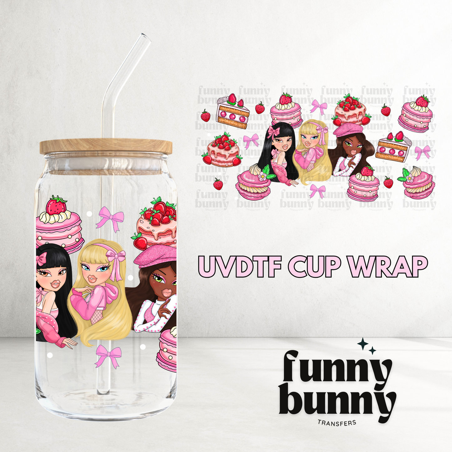 Strawberry Brat Dollz - 16oz UVDTF Cup Wrap