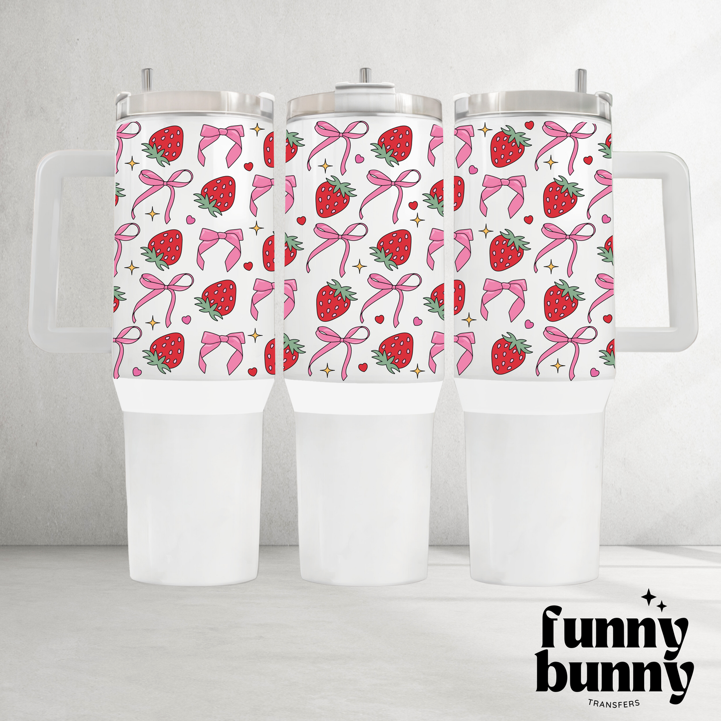 Strawberry Soft Girl Bows - 40oz UVDTF Tumbler Wrap
