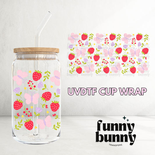 Strawberry Spring Butterflies - 16oz UVDTF Cup Wrap