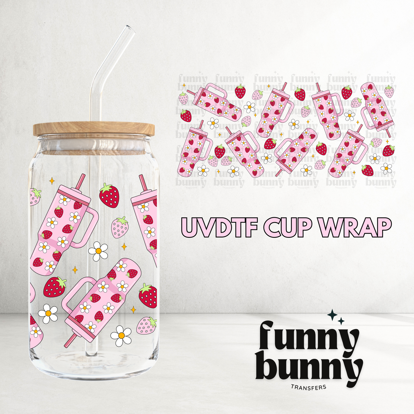 Strawberry Stan Cups - 16oz UVDTF Cup Wrap