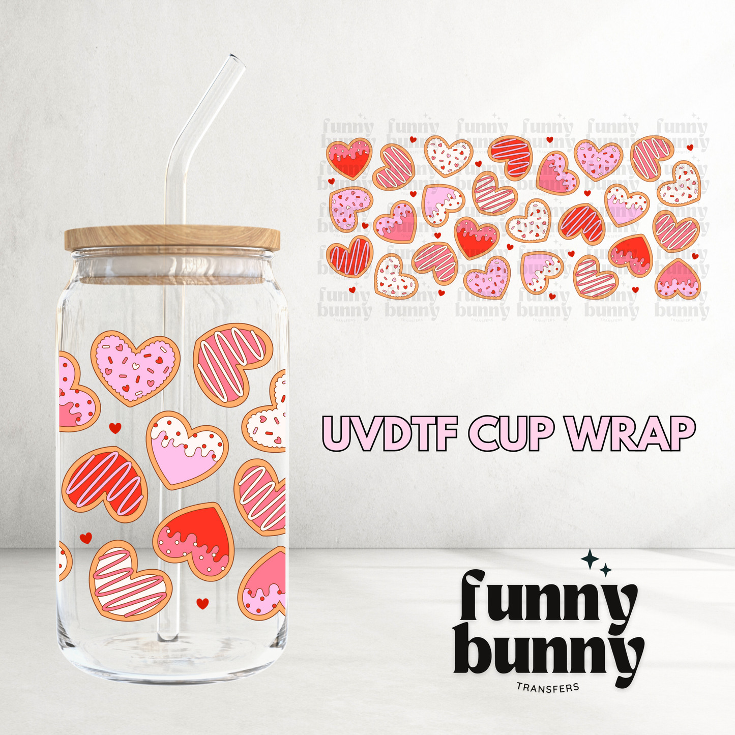 Sugar Heart Cookies - 16oz UVDTF Cup Wrap