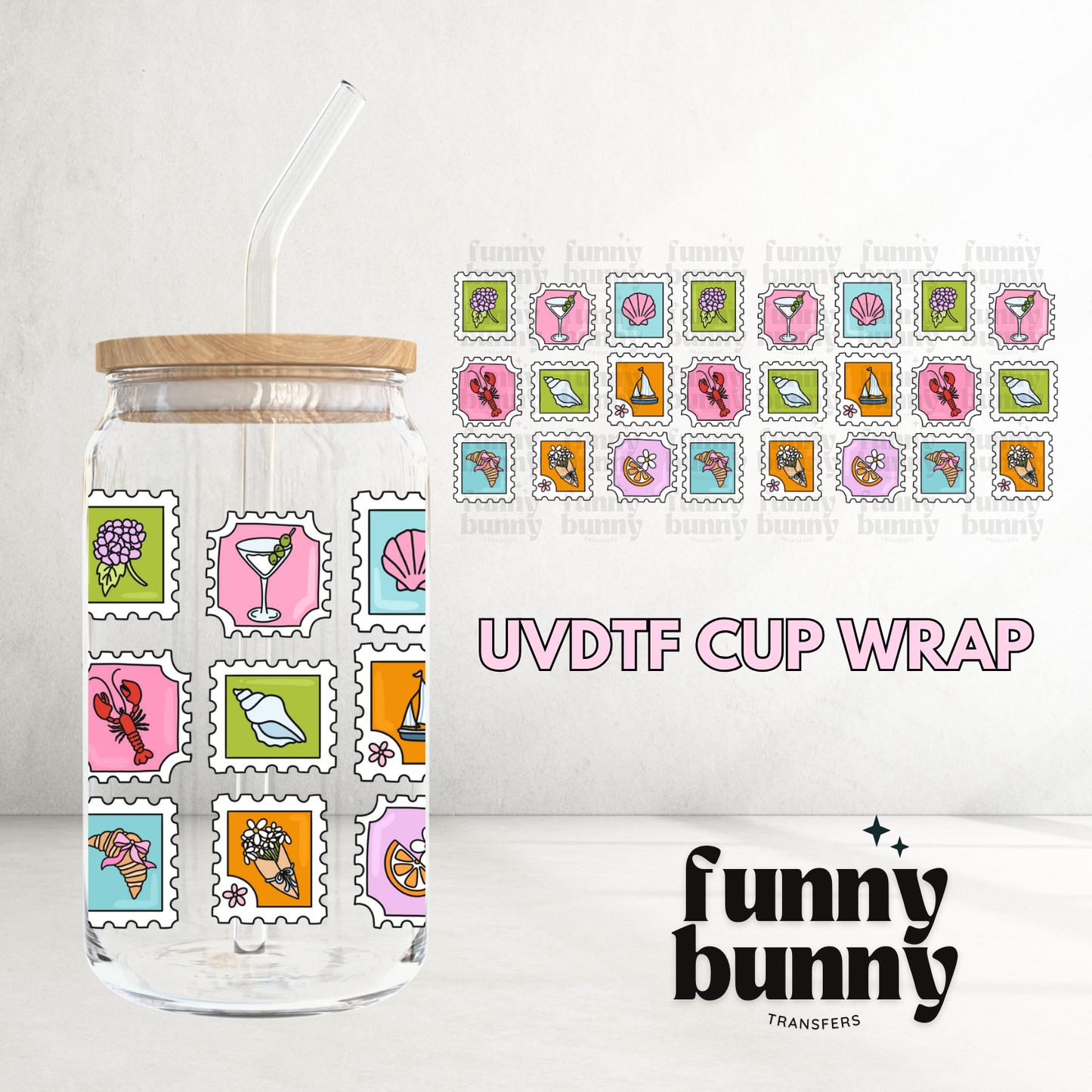 Summer Stamps - 16oz UVDTF Cup Wrap