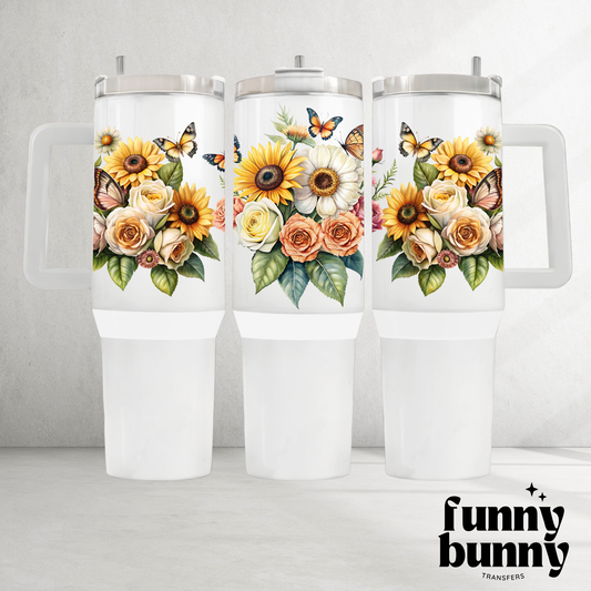 Sunflowers & Butterflies - 40oz UVDTF Tumbler Wrap