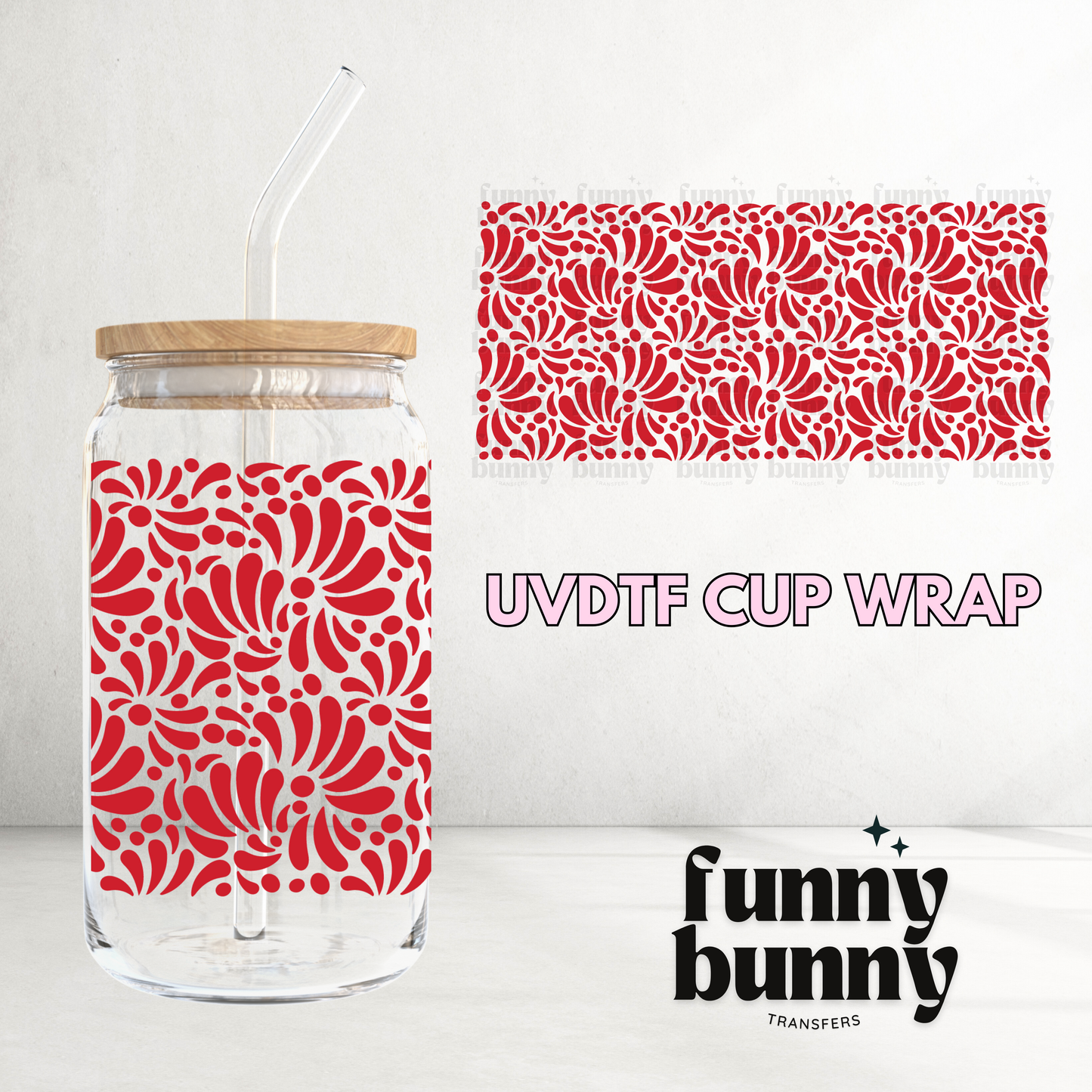 Talavera Cherry Red -  16oz UVDTF Cup Wrap