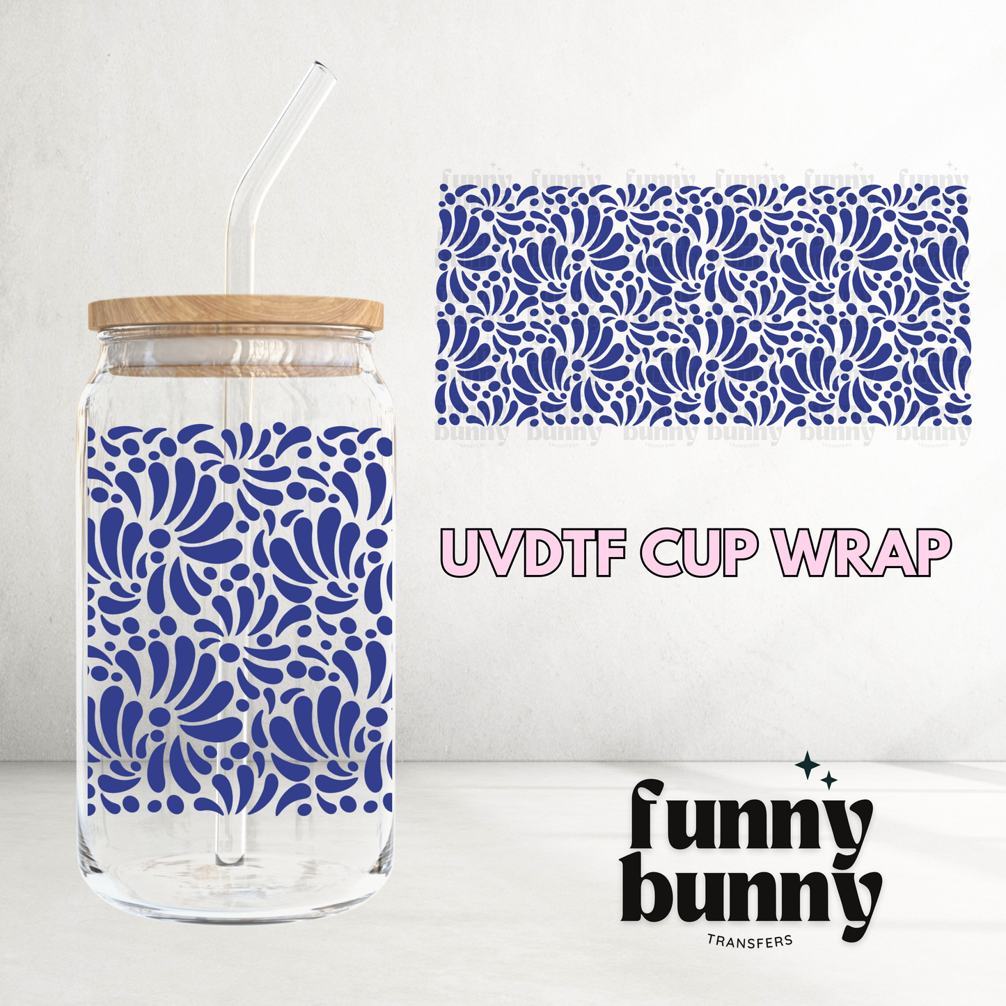 Talavera Navy Blue - 16oz UVDTF Cup Wrap