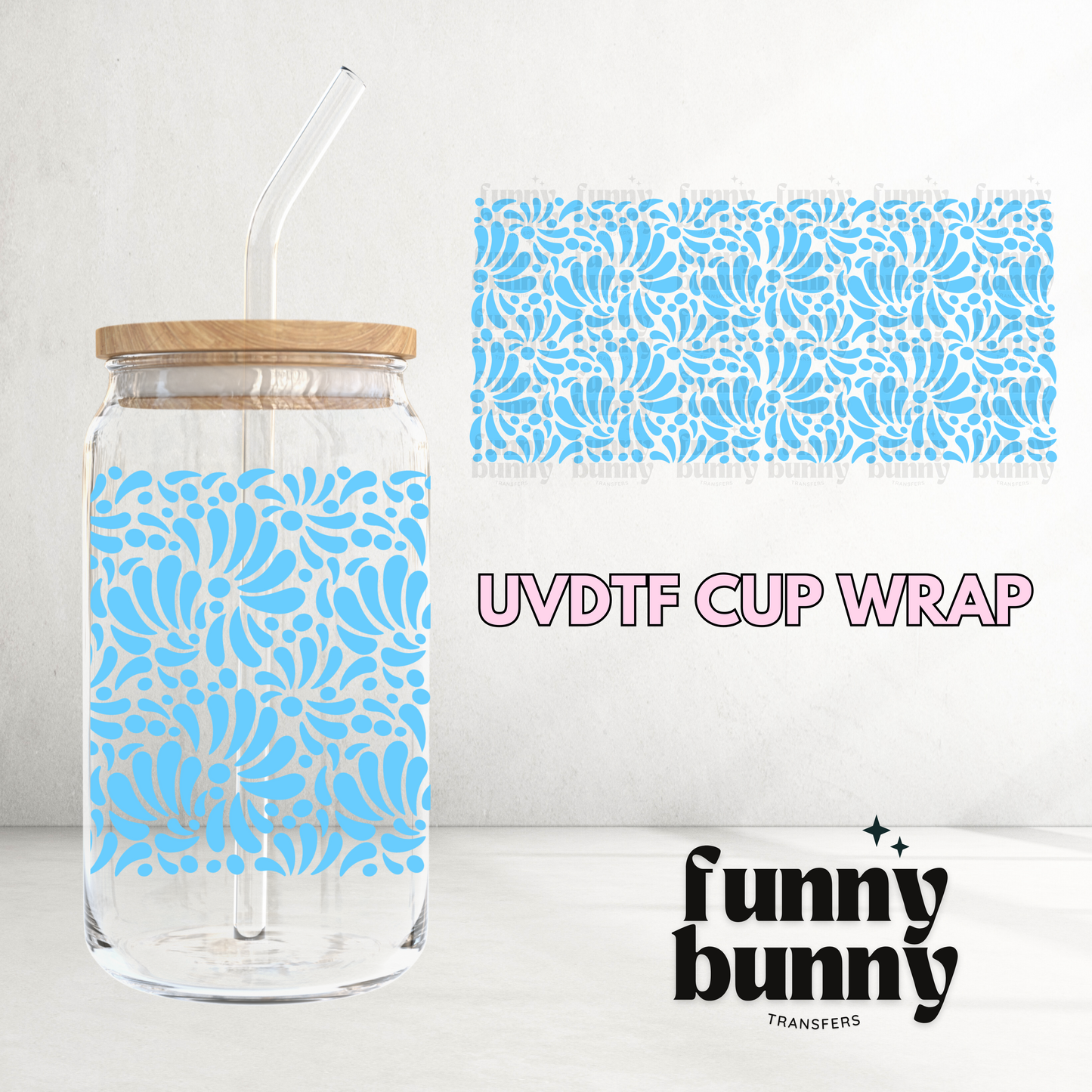 Talavera Powder Blue - 16oz UVDTF Cup Wrap