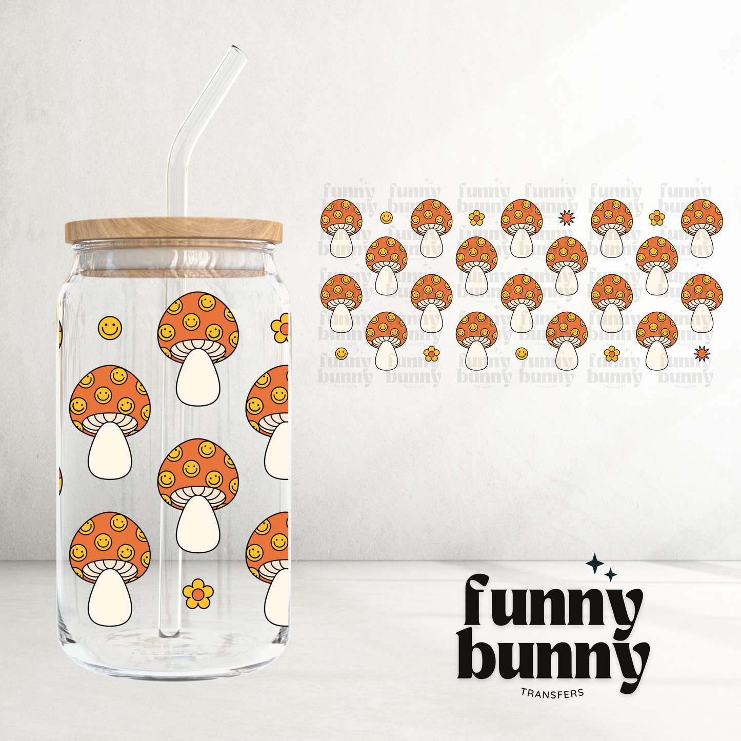 Tangerine Smiley Mushies - 16oz UVDTF Cup Wrap