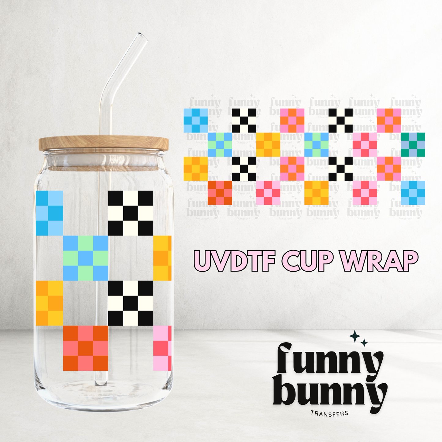 Technicolor Checkers - 16oz UVDTF Cup Wrap