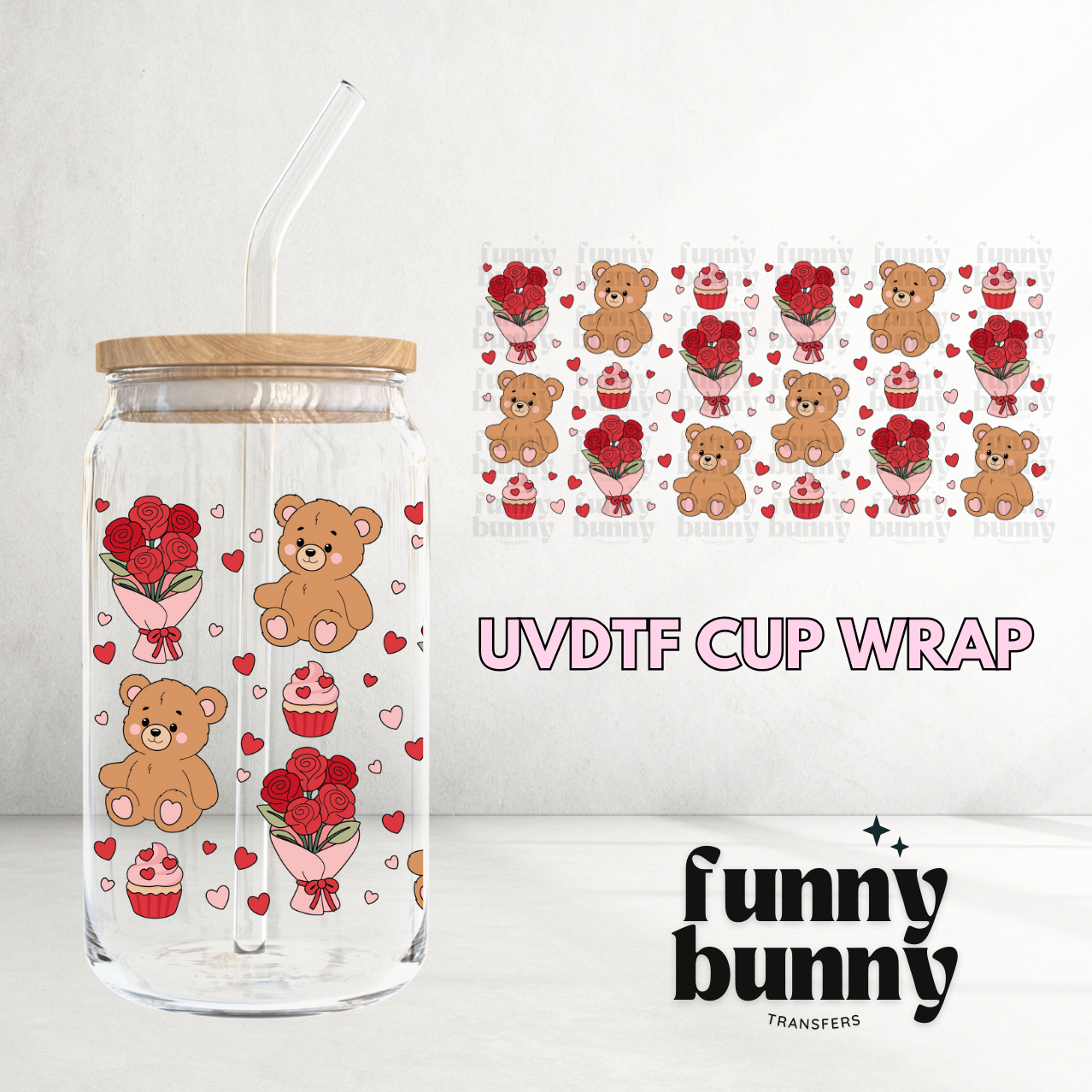 Teddy & Roses - 16oz UVDTF Cup Wrap