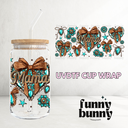 Turquoise Conchos Mama Heart - 16oz UVDTF Cup Wrap