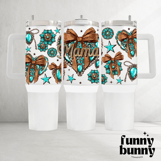 Turquoise Conchos Mama Heart - 40oz UVDTF Tumbler Wrap