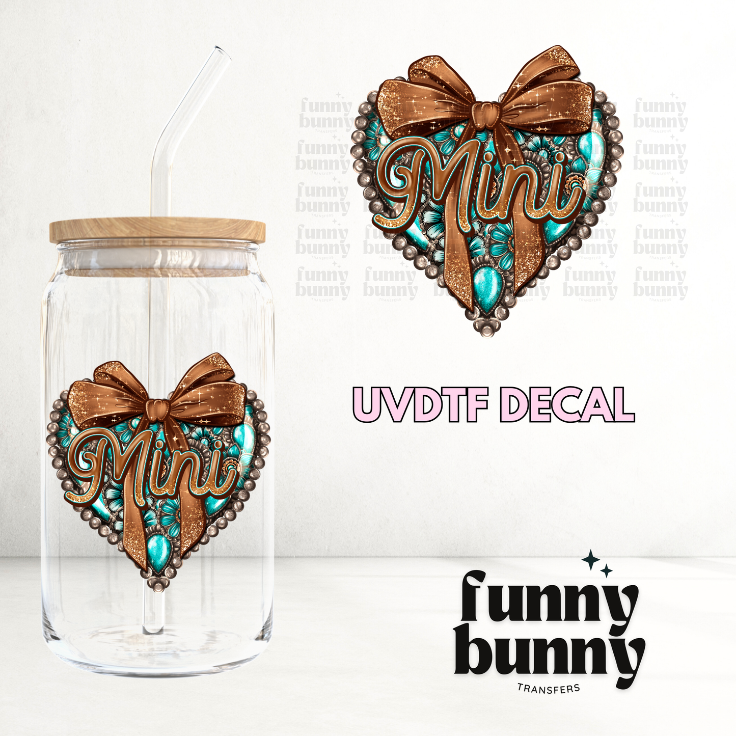 Turquoise Conchos Mini Heart - UVDTF Decal