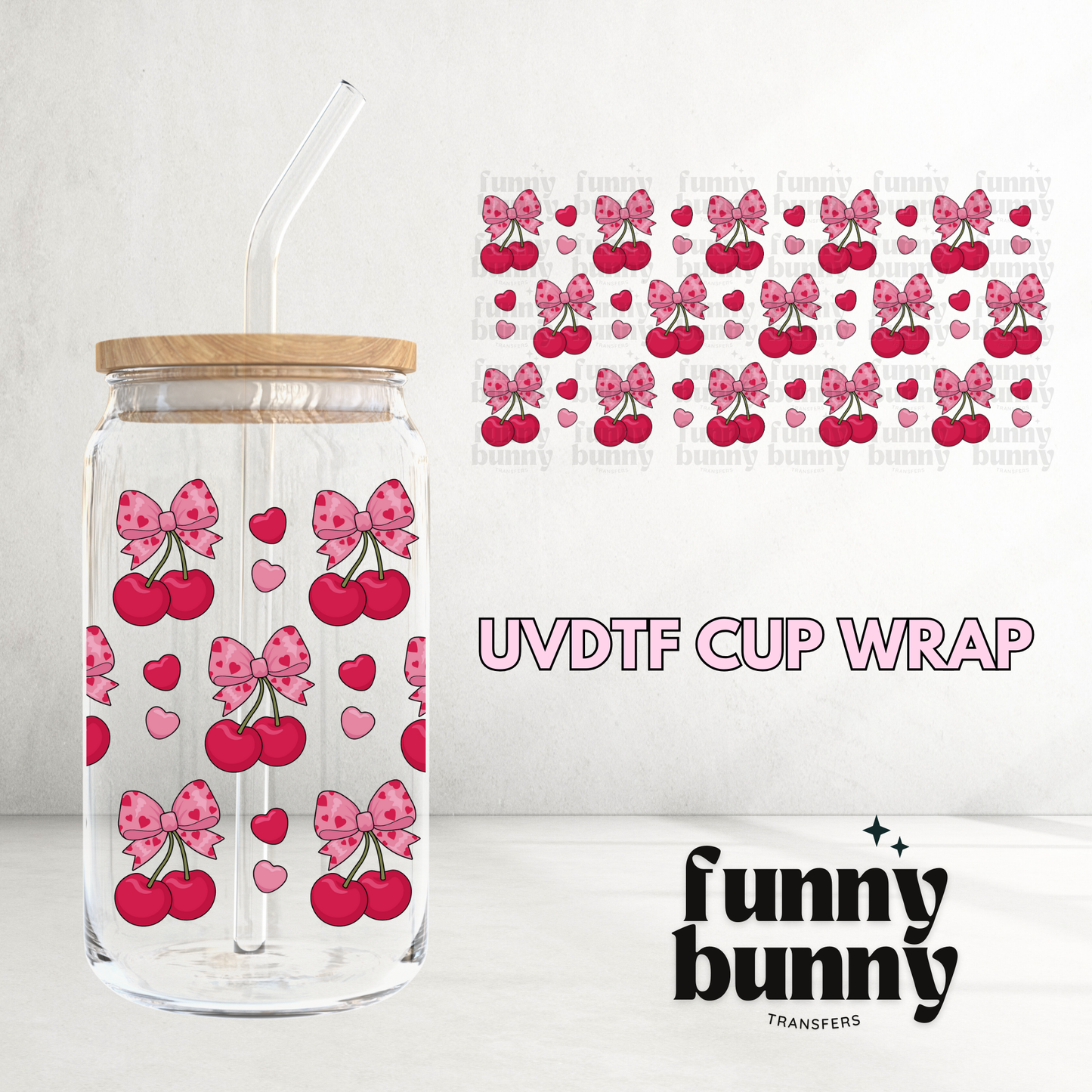 Vday Cherry Bows - 16oz UVDTF Cup Wrap