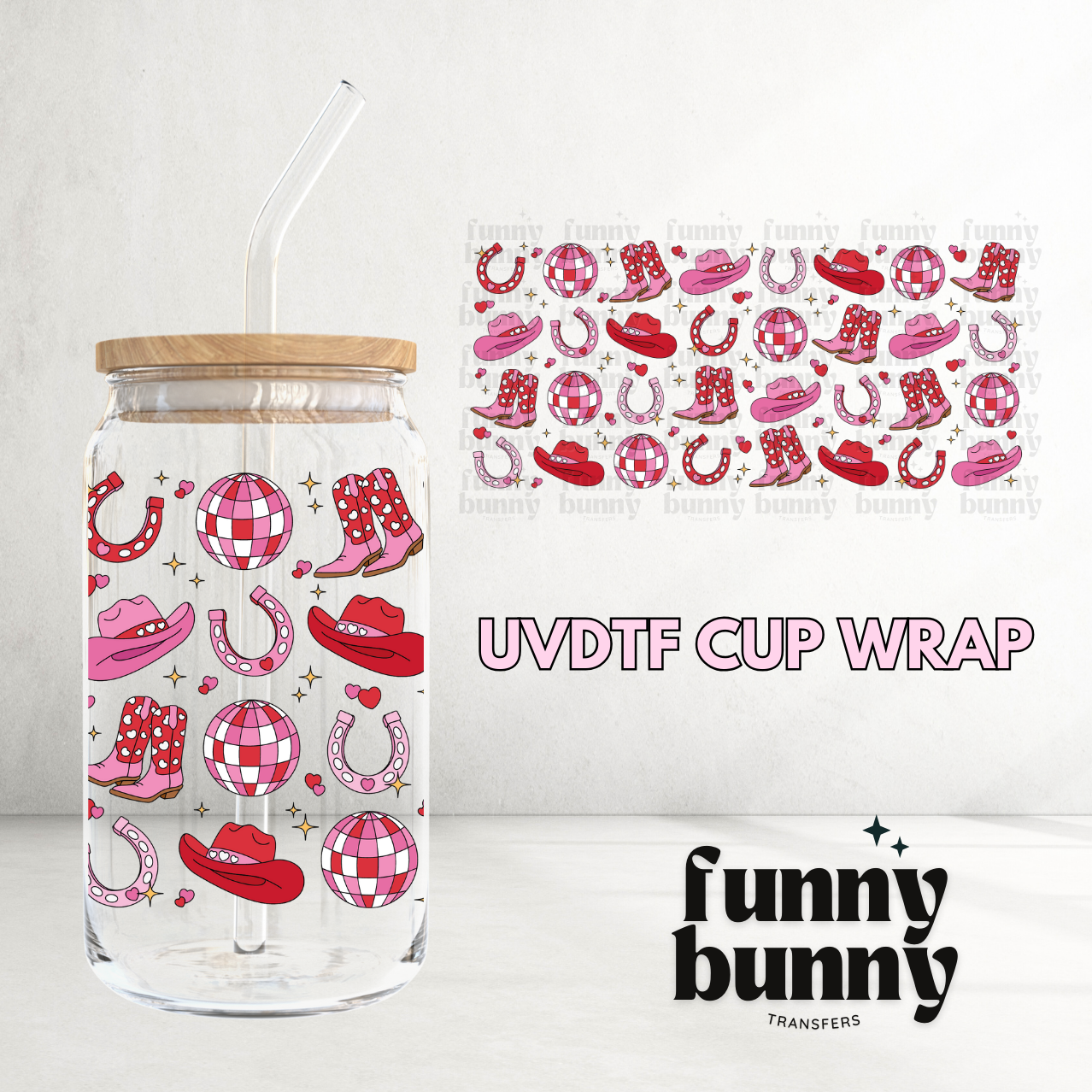 Valentine Cowgirl - 16oz UVDTF Cup Wrap