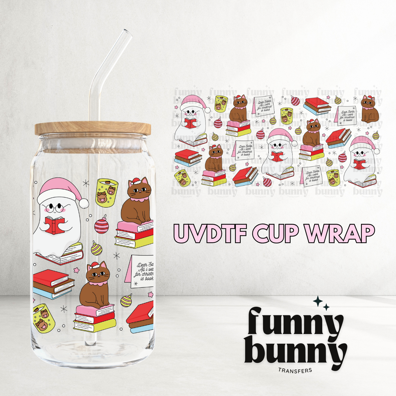 Xmas Bookish Things 2.0  - 16oz UVDTF Cup Wrap