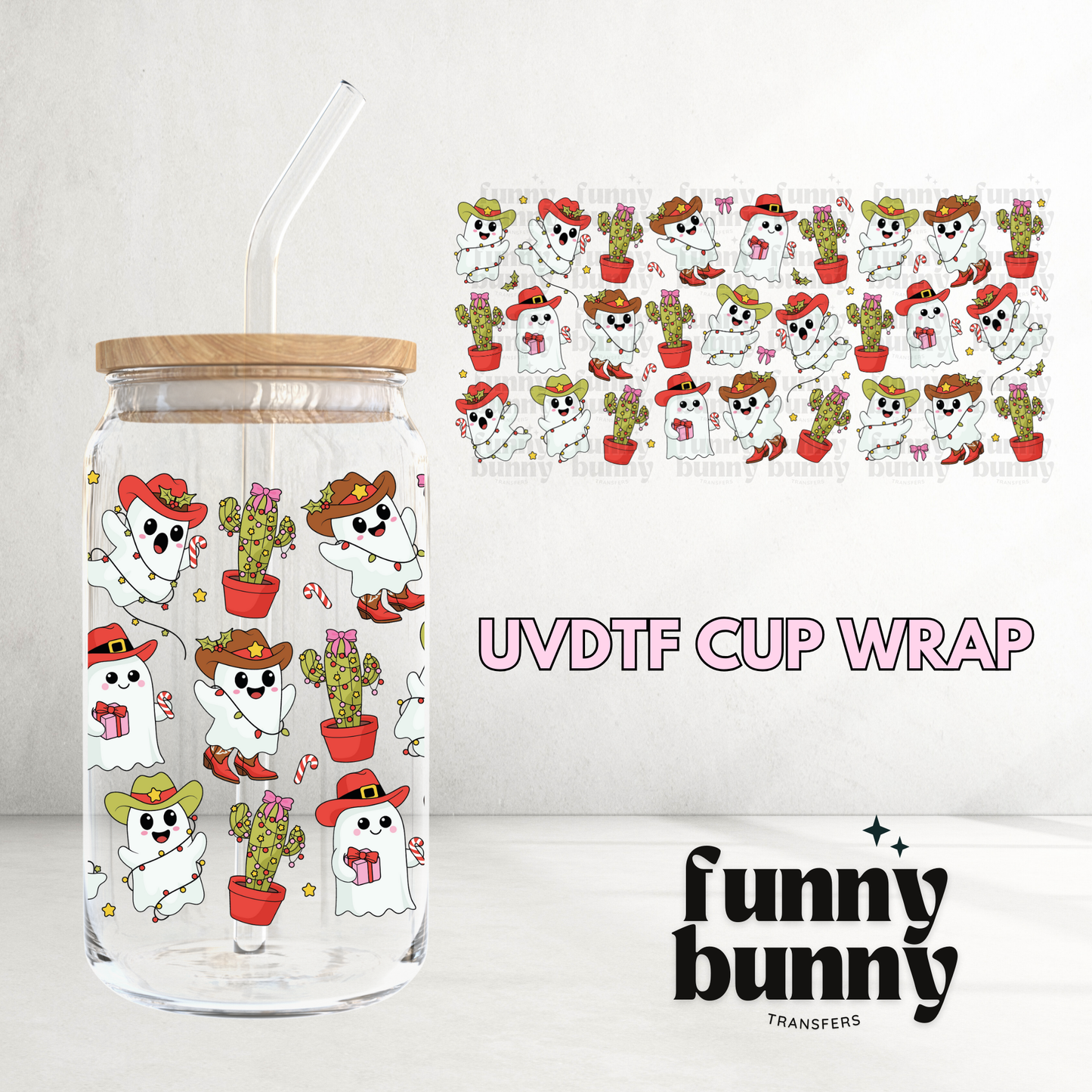 Xmas Cowboy Ghostie - 16oz UVDTF Cup Wrap