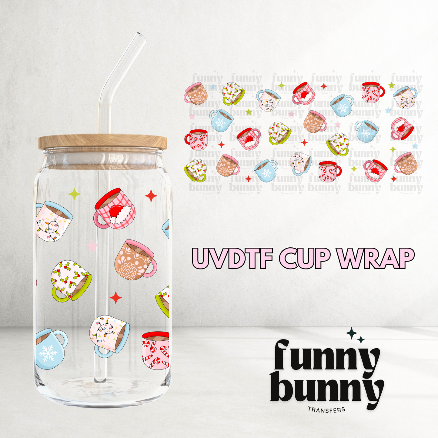 Xmas Mugs - 16oz UVDTF Cup Wrap