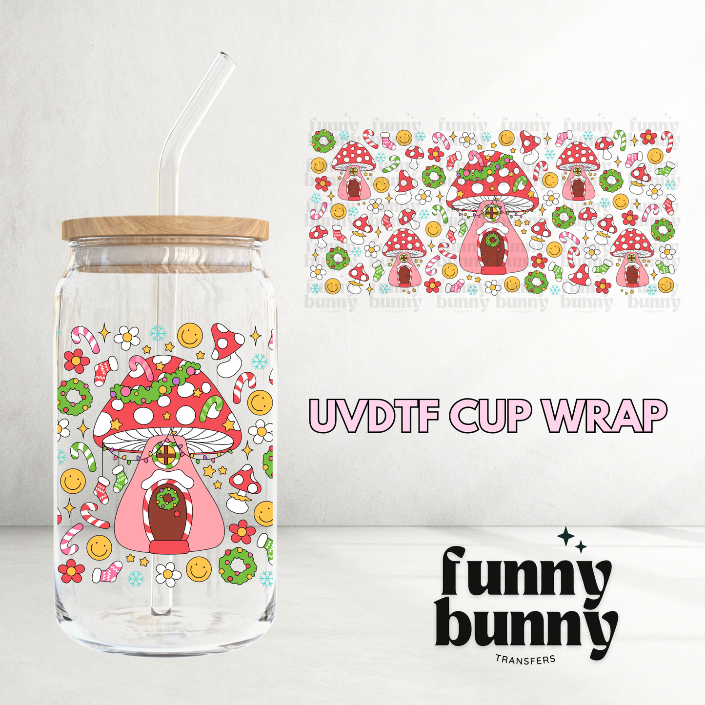 Xmas Mushie House - 16oz UVDTF Cup Wrap