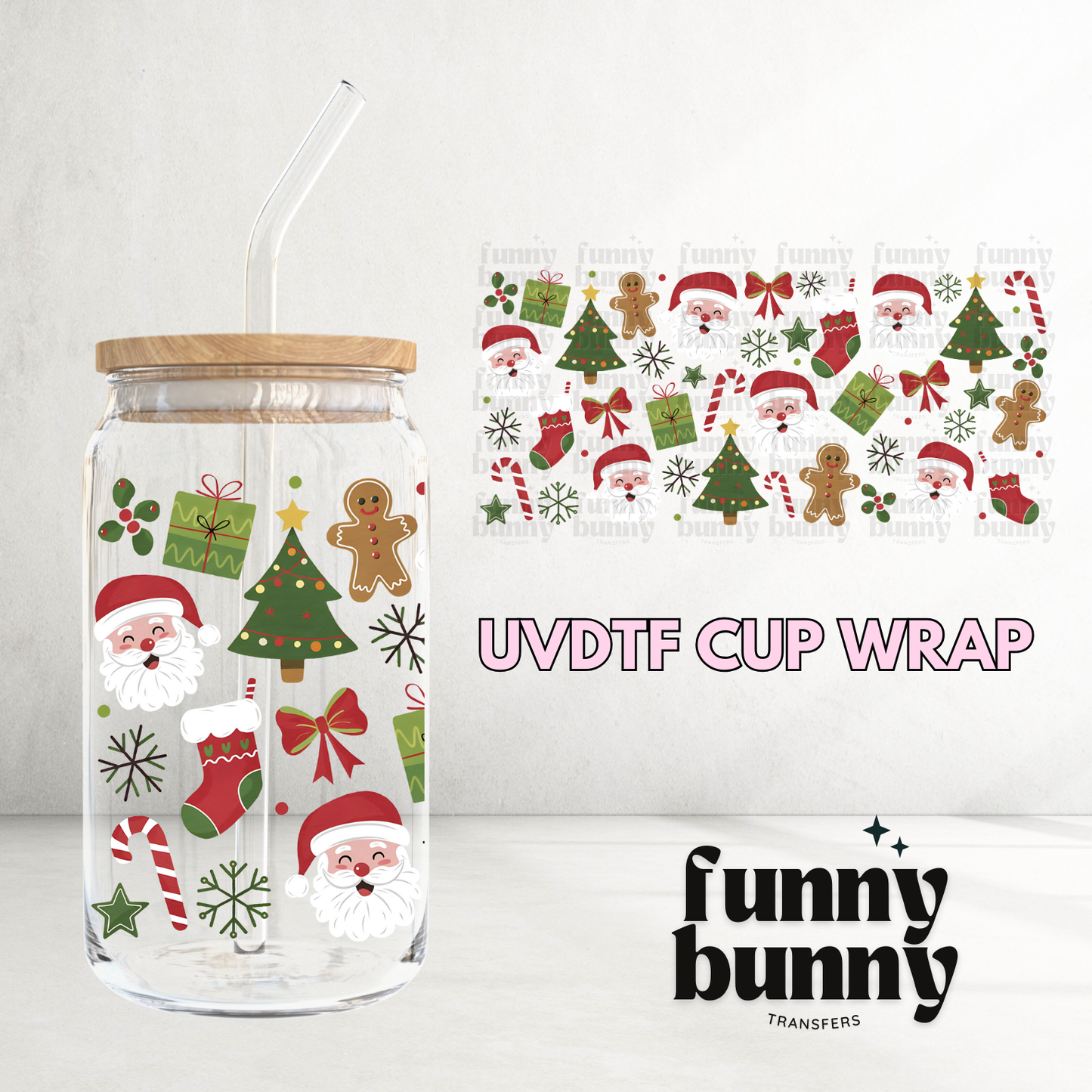 Xmas Santa Essentials - 16oz UVDTF Cup Wrap