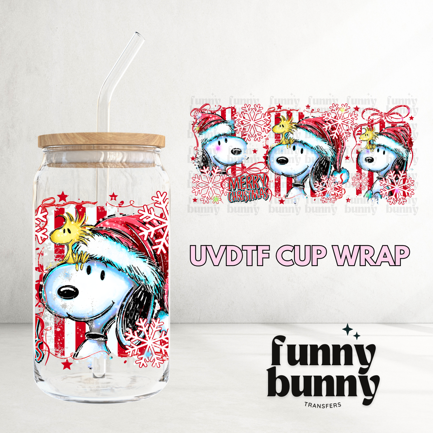 Xmas Snooopy - 16oz UVDTF Cup Wrap