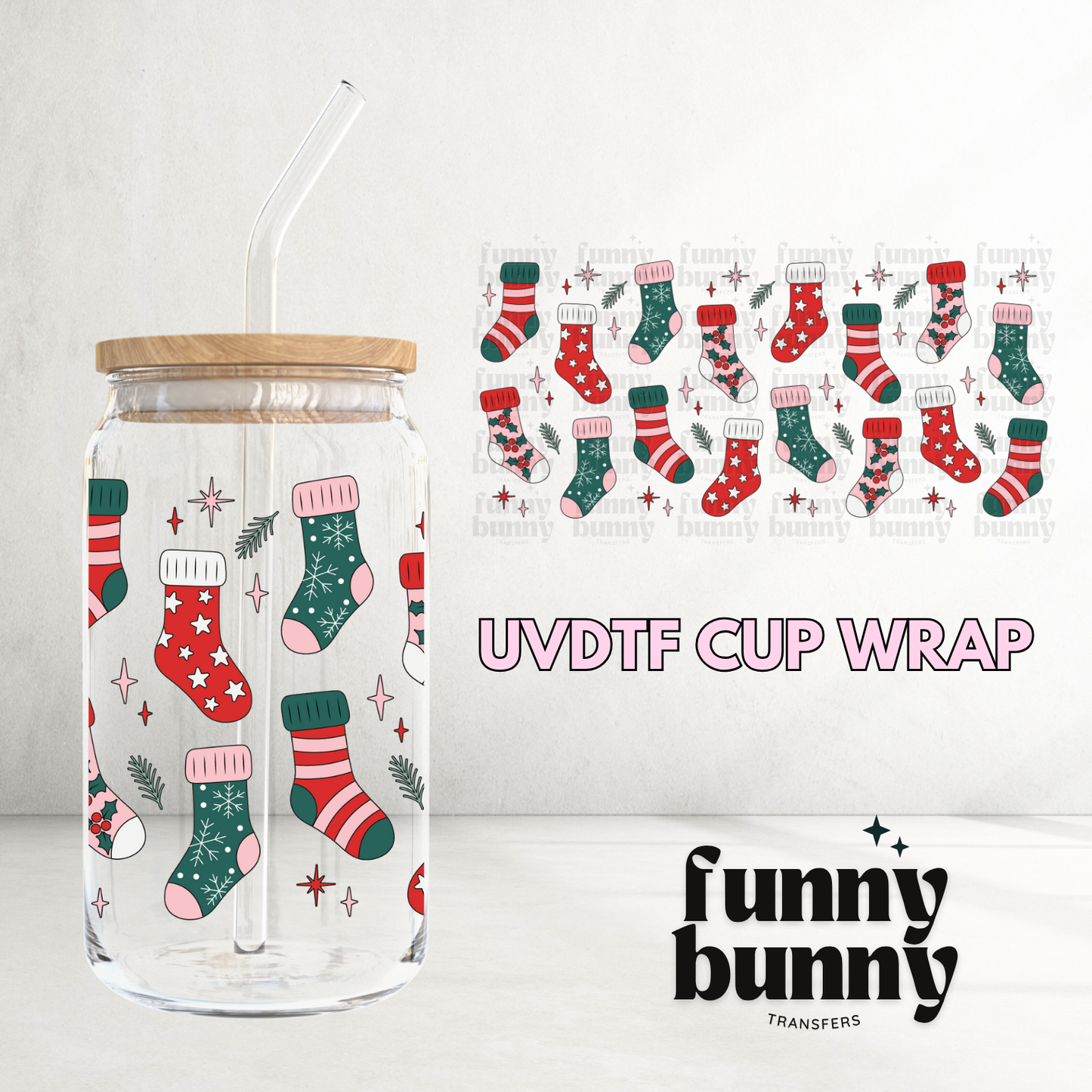 Xmas Socks - 16oz UVDTF Cup Wrap